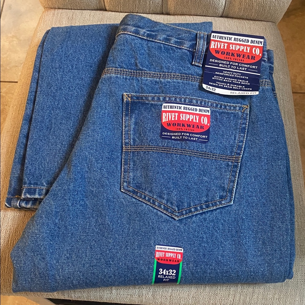 Rivet Supply Co NWT Workwear Men’s Authentic Light Wash Denim Jeans Sz 34W 32L
